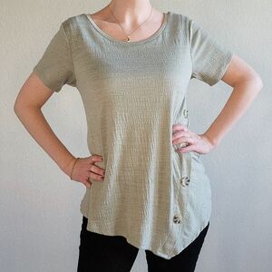 Asymmetrical Olive Green Blouse with Button Detail, size M